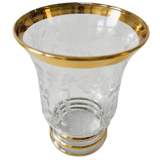 Image 1 of Vaso francese in cristallo acidato con dettagli in oro 1960