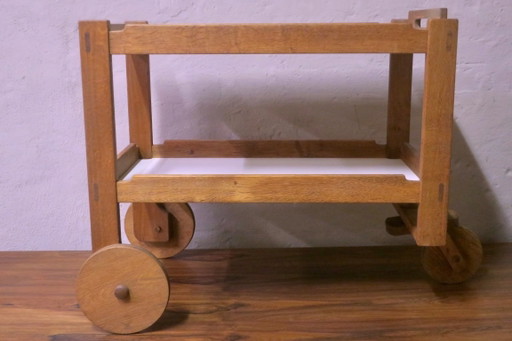 Brutalist Scandinavian Bar Cart / Serving Trolley in Solid Oak, 1950s-60s – serveerwagens, Wood