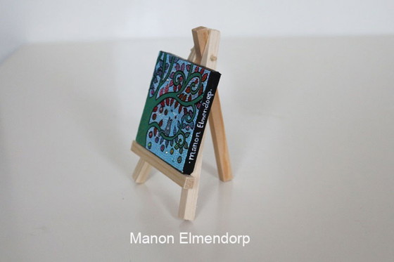 Image 1 of Unique Hand-Painted Small Painting with Donkey and Cat in a Tree