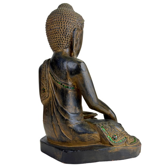 Antieke houten Mandalay Boeddha met glas inleg, Myanmar, ca. 1880 – Beeldhouwkunst, Wood (photo 4 of 10)