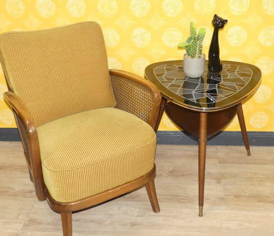 Image 1 of fifties cocktailtafel stijlvol zwart MOSAIC glazen blad 50s salontafel fifties retro vintage niertafel 60s sixties