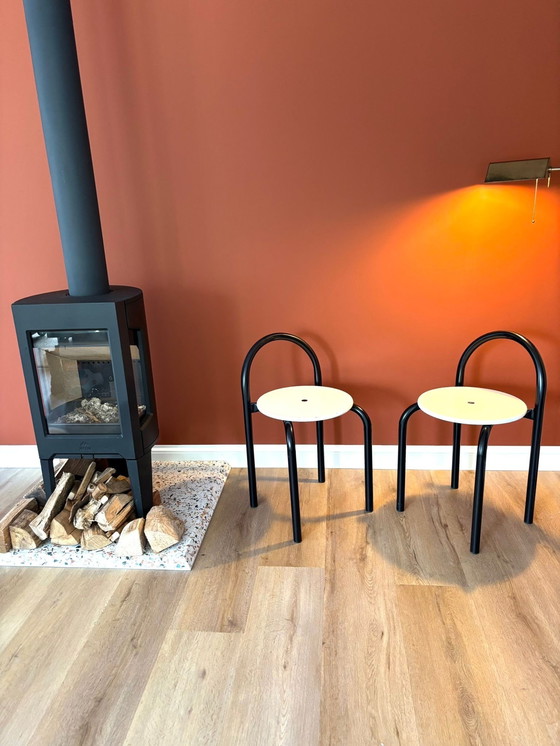 Image 1 of Vintage Memphis period chairs/stools with backrest