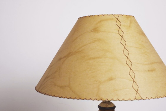 Image 1 of Vintage Italian Neoclassical Urn Table Lamp Faux Marble Stone Ceramic Lamp Parchment Shade Organic Modern Mediterranean Lighting