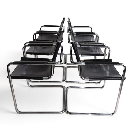 Matteo Grassi Set of 6 Visitor Chairs, Leather/Chrome Dining Chairs, 1970 (photo 14 of 20)