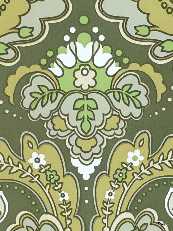 14297 Papier Peint Vintage Baroque New Old Stock Vert Olive Jaune Blanc – Décorations murales, Paper (photo 5 of 9)