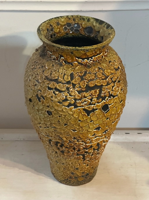 Grote getextureerde geglazuurde keramische vaas – Jaren 60/70 - H 40 cm