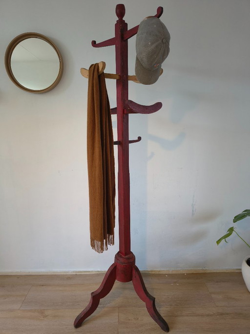 Portemanteau en Bois Brocante / Portemanteau sur Pied – Rouge Unique –