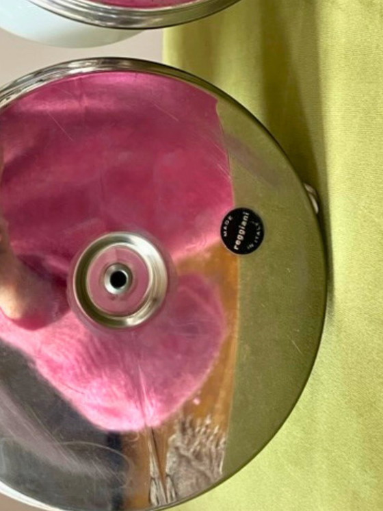 Image 1 of Paar Diabolo-Tischlampen von Goffredo Reggiani – Italienisches Chrom & Opalglas, 1970er Jahre