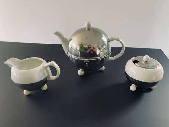 Image 1 of Servizio da tè/caffè vintage – ceramica e acciaio inossidabile – 3 pezzi