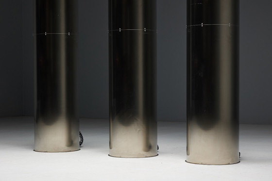 Image 1 of Monumental Stainless-Steel Uplighters by Targetti, Italy, 1970s