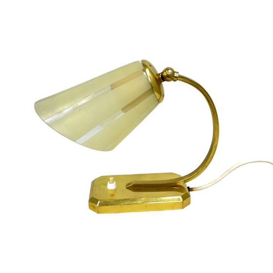 Image 1 of Art Déco/Modernistische bureaulamp, Duitsland, jaren 1950, met messing en glazen kap.