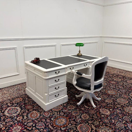 Set Escritorio Inglés Clásico Blanco con Silla de Oficina