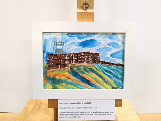 Image 1 of St Ives Smeatons Pier Original Aquarell Nigel Waters Signiert Gerahmtes Kunstwerk