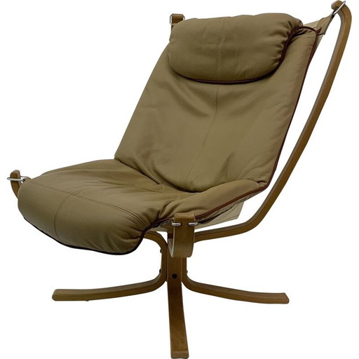 Poltrona vintage in pelle Falcon di Sigurd Ressel per Vatne Møbler, anni '70