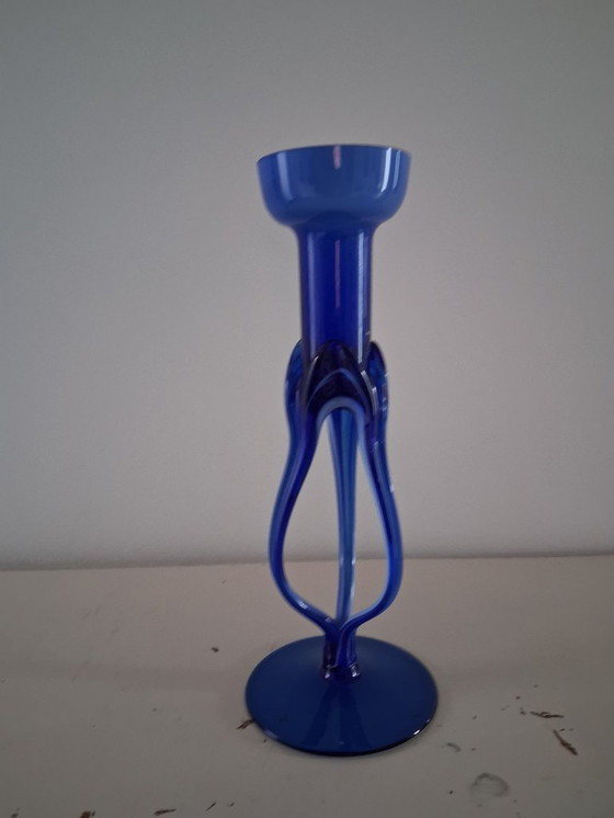 Image 1 of Józefina (Krosno, Pologne) Bougeoir en verre artistique, bleu et blanc