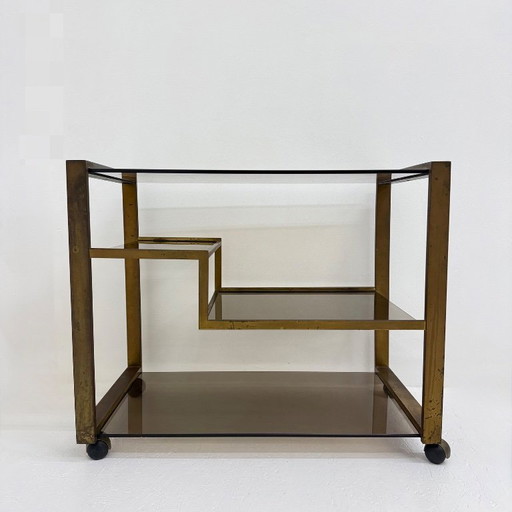 Barwagen aus Messing mit Rauchglas aus der Mitte des 20. Jahrhunderts, 1970er Jahre