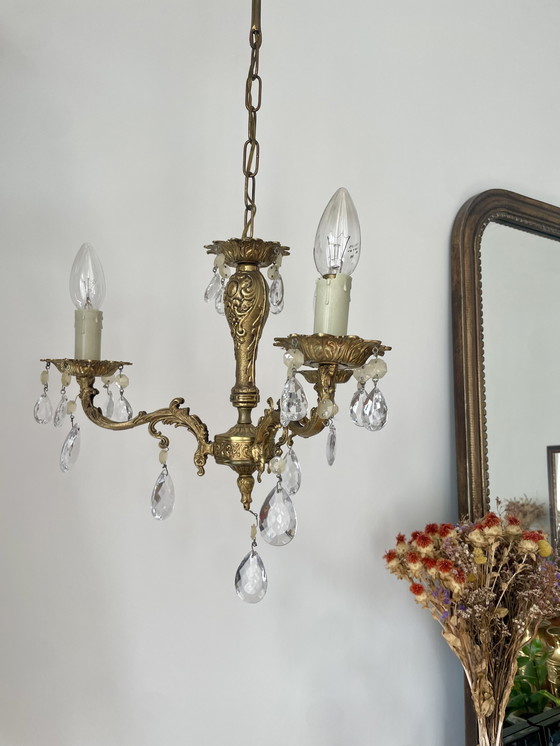 Image 1 of Lampadario a 3 bracci con nappe in ottone