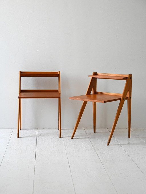 Pair of 1960s Scandinavian Teak Nightstands with Shelves