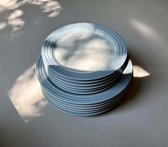 Image 1 of Juego de 6 platos Le Creuset azul claro para desayuno y cena (como nuevos).