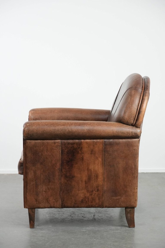 Image 1 of Mooie vintage schapenleren fauteuil/armchair met warme kleuren