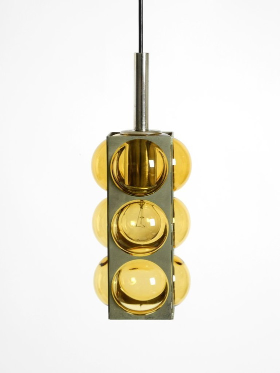 Image 1 of Beautiful 1960s Space Age pendant lamp by Temde made of glass and nickel-plated metal