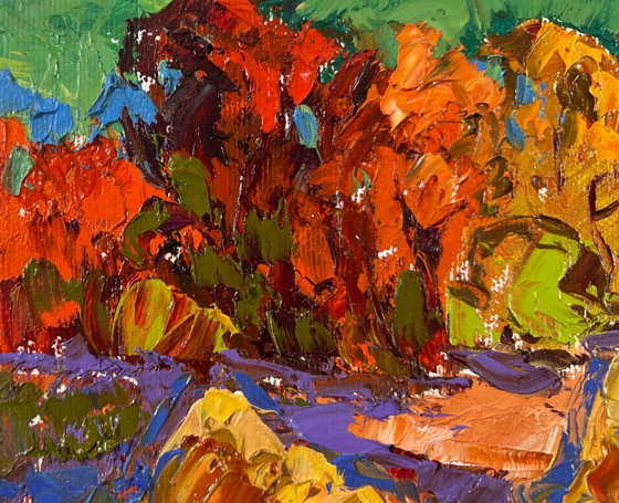 Image 1 of Original Oil Painting Fall Nature Landscape Autumn horizon