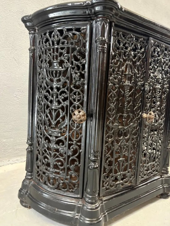 Image 1 of Antique Decorative Fireplace Insert Ornate Cast Iron Black 1900s French Style