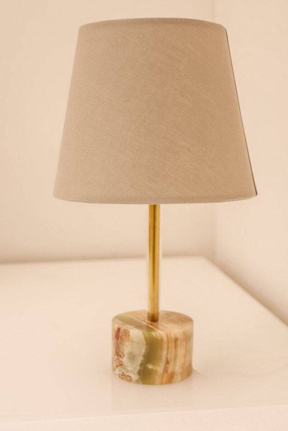 Image 1 of Mid-century modern Italian onyx and brass table lamps, set of 2