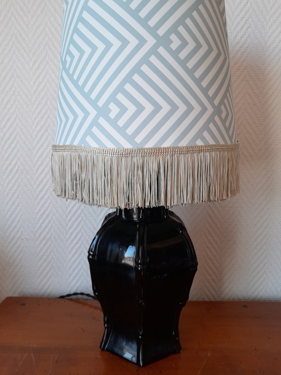 Image 1 of Ceramic Bamboo Lamp With Fringed Lampshade