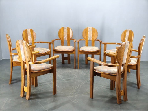Ensemble de 8 fauteuils de salle à manger en pin de style postmoderne tchèque, années 1970