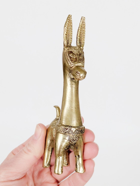 Image 1 of 3 statuette vintage in ottone raffiguranti asinelli o lama | Animali decorativi di metà secolo