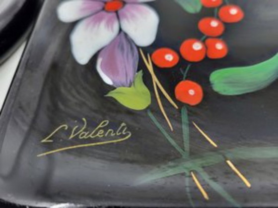 Image 1 of Sottobicchieri smaltati e sottobicchieri di Manufacture Des Emaux De Longwy 1798, Francia, anni '70, set di 3