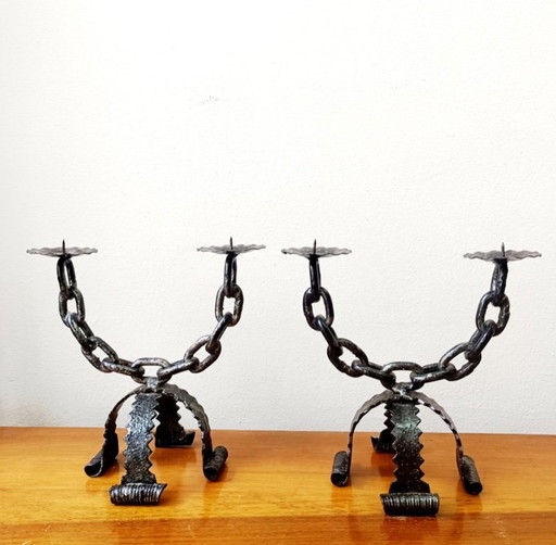 2x Kerzenhalter Ketten Schmiedeeisen Spanien