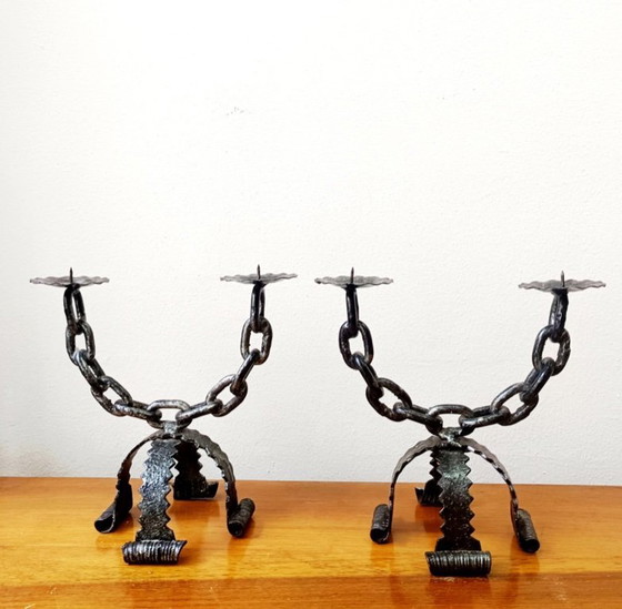 Image 1 of 2x portacandele a catena in ferro battuto Spagna