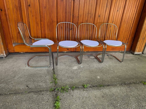 Italian Dining Chairs by Gastone Rinaldi, 1970s, Set of 4, Metal, Chrome, Italian Design (photo 5 of 8)
