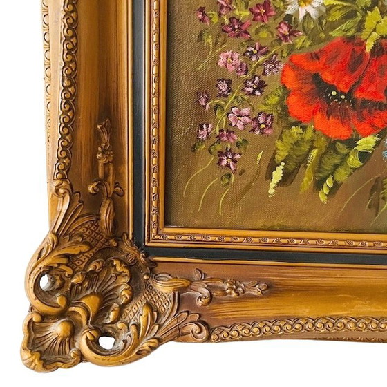 Image 1 of Peinture à l'huile baroque représentant un bouquet de fleurs, N. Witjes, années 1960