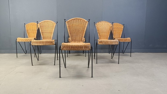 Image 1 of Rieten stoelen van Frederick Weinberg, jaren 1960, set van 6