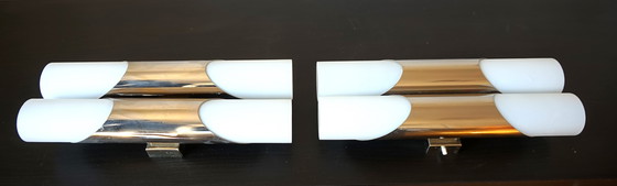 Image 1 of Pareja de apliques de cromo/vidrio opalino Neuhaus de Rolf Krüger, 1960
