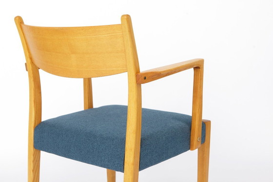 Image 1 of Vintage German Armchair 1960s, Mid Century Beechwood Chair with Blue Upholstery, Scandinavian Style Dining Chair, Single Chair