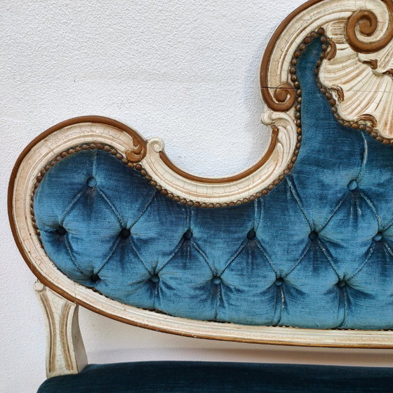 Image 1 of Banc de boudoir vintage brocante rococo Queen Ann hall banc