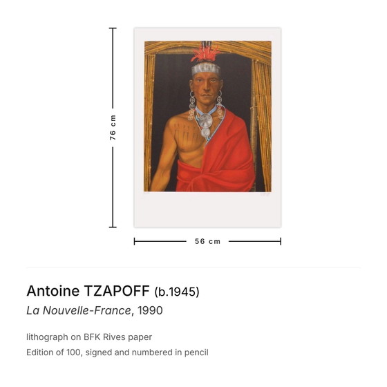 Antoine Tzapoff Signed Lithograph La Nouvelle-France 1990 – Lithographs & prints, Paper (photo 3 of 5)