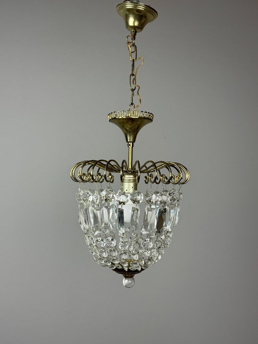 Lámpara de araña decorativa de cristal "fresa" de mediados de siglo, estilo Josef Frank, década de 1960