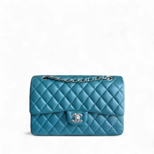 Chanel Classic Flap Medium - Caviar 25CM Quilted Grained Calfskin Blue Silver Hardware Series 26