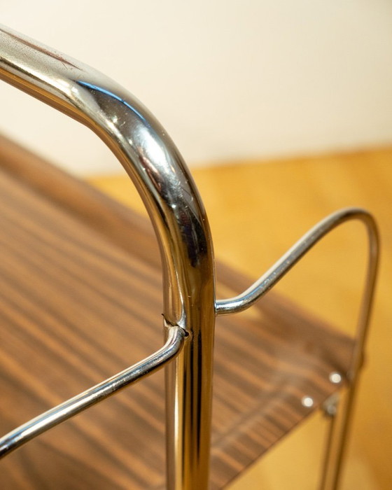 Image 1 of Chariot de service pliant vintage Raquer – Bois foncé, années 1960