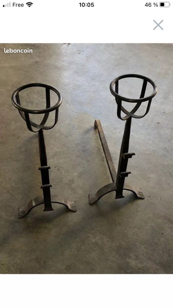 Image 1 of Pair of 18th-century wrought iron andirons