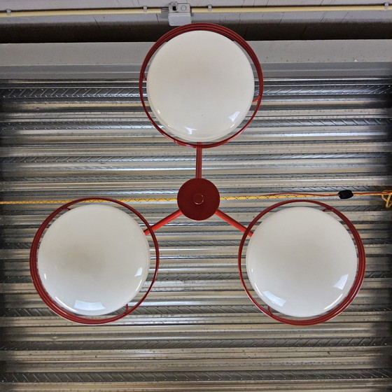 Image 1 of Vintage Red Space Age Pendant Lamp / Chandelier (stilnovo) Sputnik (Italian design)