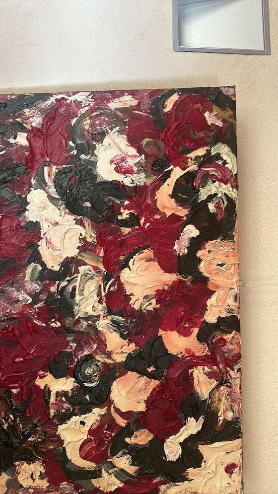 Image 1 of Peinture 'Roses' Acrylique sur lin 75x80 cm