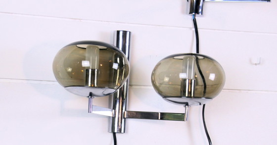 Image 1 of Sciolari Wandleuchten aus Rauchglas und Chrom – Italien, 1970er Jahre