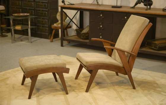 Scandinavian armchair and two 1960s ottomans. (photo 8 of 16)