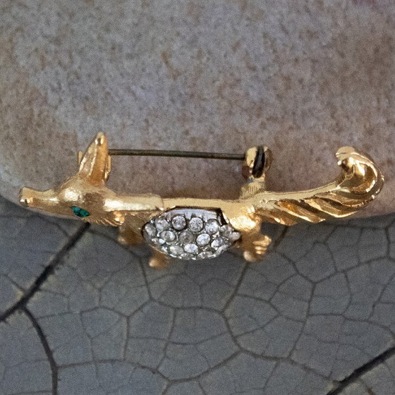 Image 1 of Broche renard vintage : métal doré et strass